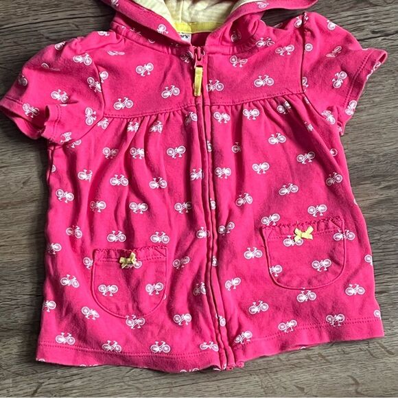 Carter’s Baby Girl Pink with Bicycle Print Short Sleeve Hooded Top Size 24M - Picture 4 of 5